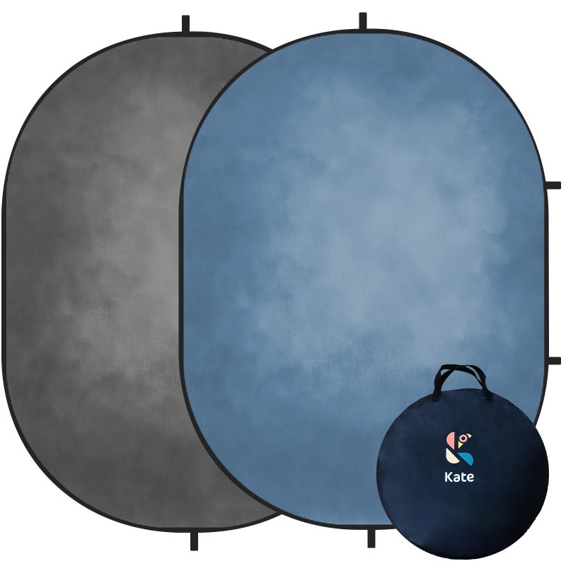 Kate 5x6.5ft(1.5x2m) Collapsible Backdrop Grey Blue Collapsible Twist Flex Folding Pop up Backgrounds for Photoshoot, Headshots Photo, Video Calls - Image 1